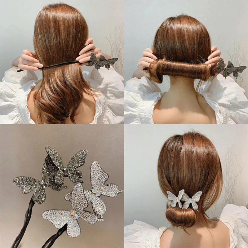 Korean Elegant Butterfly Hairpin Women Fashion Lazy Hair Curl Ball Head Modeling Tool Braided Fashion Curler Hair Accessories