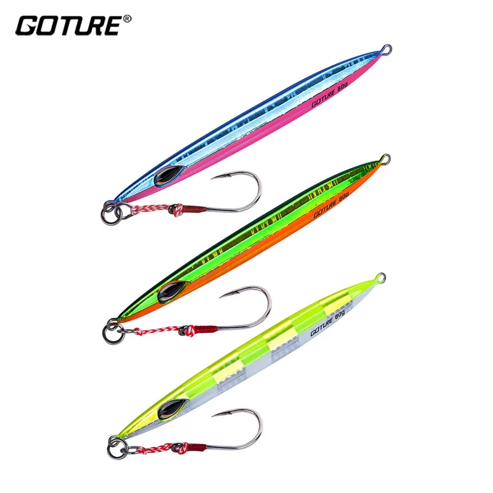 Goture Metal Fishing lure Jig 80g 100g 150g  Fast Sinking Iron Plate Lead Fish 3pcs 3D Eye Bait