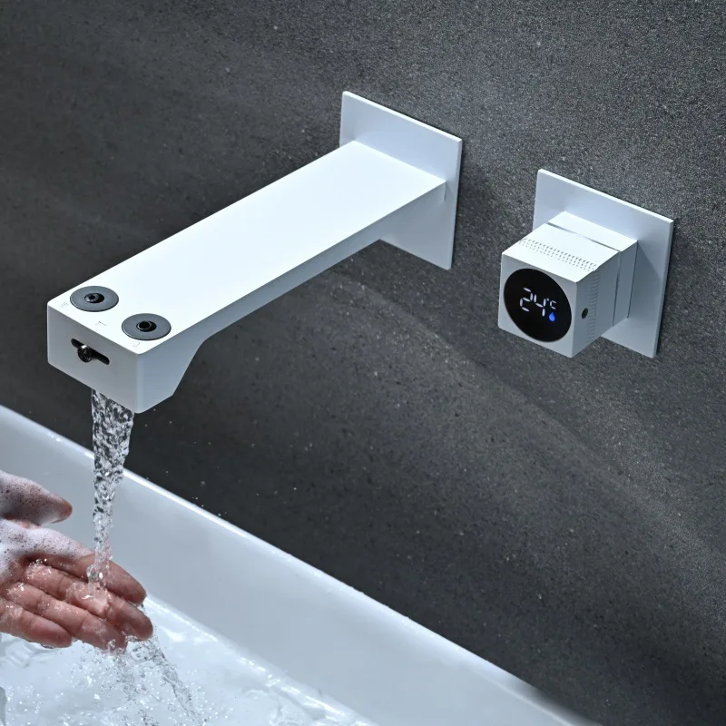 

Qlonn Wall Mounted 3 Function Bathroom Faucet Hydroelectric Power 3 Color LED Changing Core Hot Cold Mixer Tap for Vanity Sink