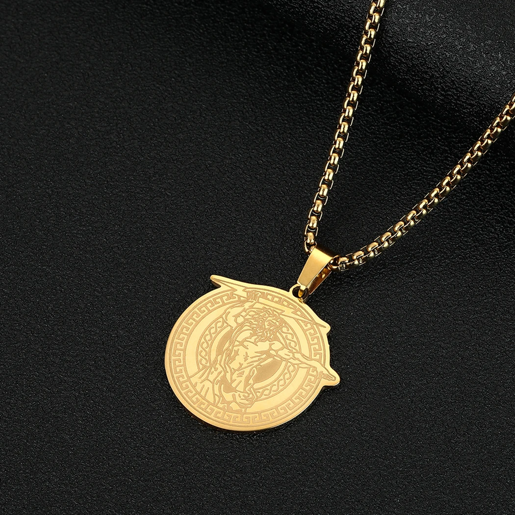 CHENGXUN Thunder God Zeus Pendant Necklace for Men Boys Stainless Steel Punk Ancient Greek Mythology Charm Chain Hip Hop Jewelry