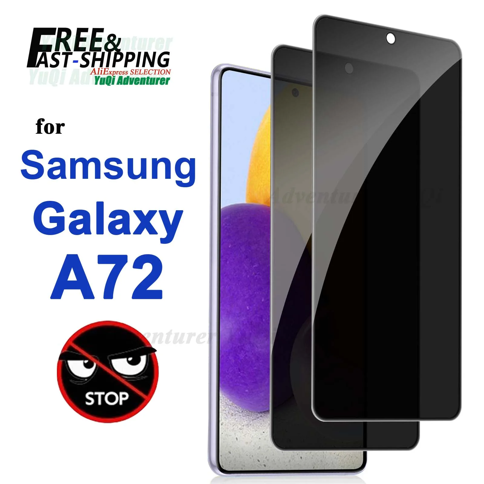 Anti Spy Screen Protector For Samsung Galaxy A72, Tempered Glass 9H Privacy Peep High Aluminum Case Friendly