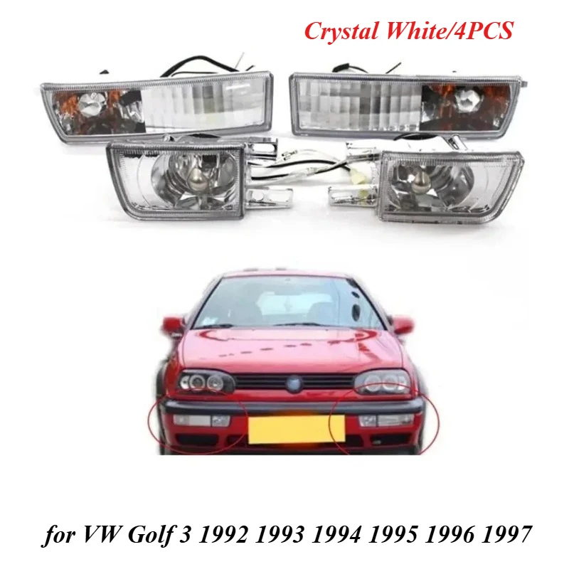 4PCS Set Car Smoked Front Bumper Fog Light + Turn Signal Lamp for VW Golf 3 1992 1993 1994 1995 1996 1997