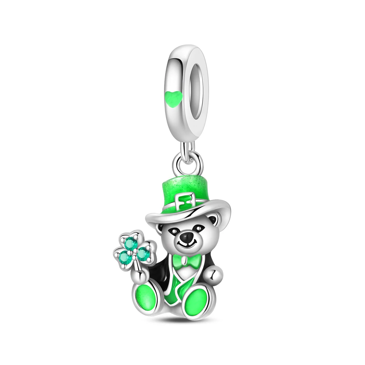 Green Leprechaun Teddy Bear Shamrock Fit Original 925 Charms Bracelet Lucky St. Patrick’s Day Jewelry Gifts for Women