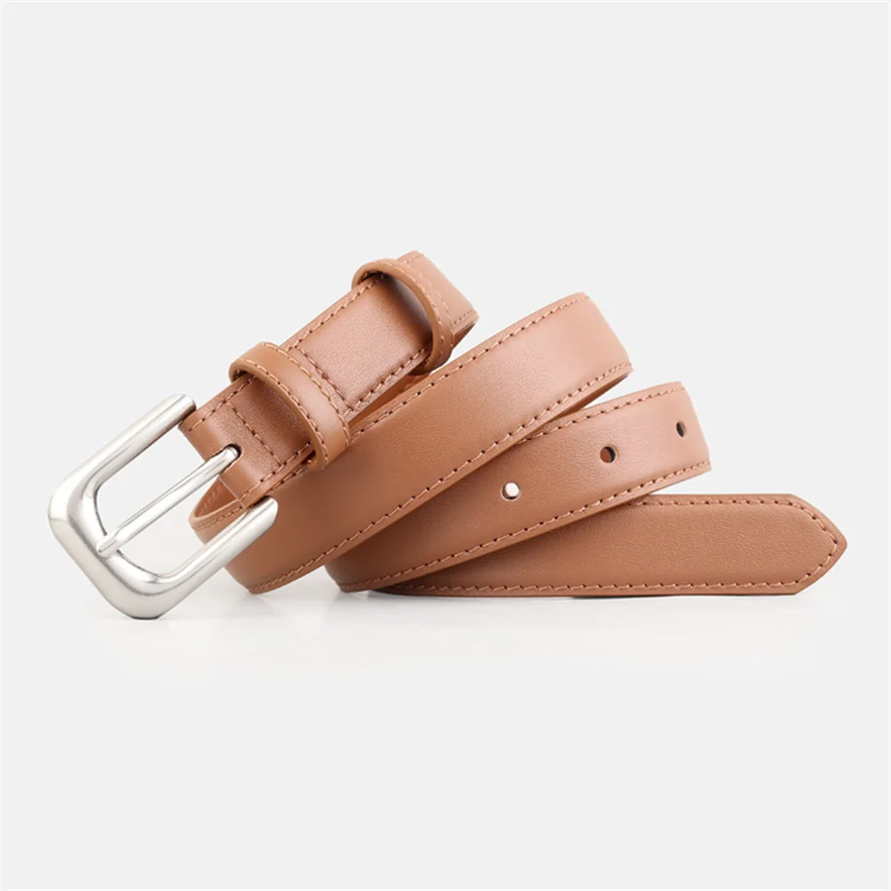 

Korean Style Ladies Genuine Leather Belts for Jeans Silver Color Pin Buckle Adjustable Waistbelts Fashion Pure Color Belts