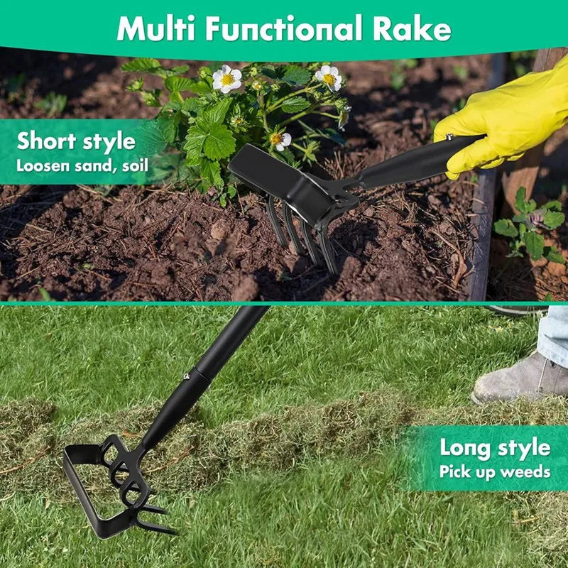 Azada de jardín, azada con estribo largo de 62 pulgadas, cultivador de herramientas de jardín para deshierbe, azada de jardín resistente con mango ajustable