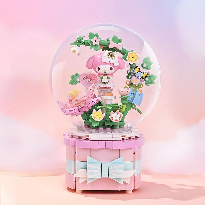 Keeppley Sanrio Anime Figure Music Box Series Assembling Toys Kuromi Pochacco Melody Room Decoration Children Gift Girl Toys