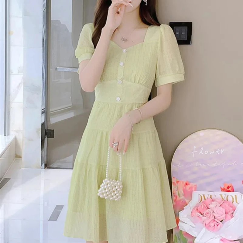 Robe trapèze en mousseline de soie pour femmes, manches courtes, Unique et belle, moulante à la taille et amincissante