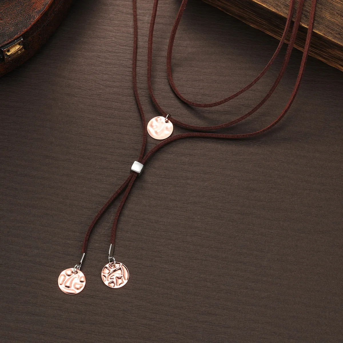 Vintage multi-layer velvet rope woven circular pendant long tassel women\'s necklace