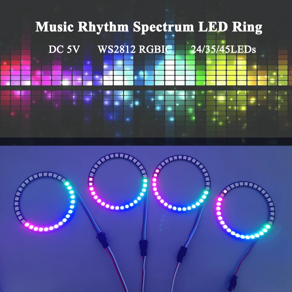 DC5V WS2812B 24/35/45LEDs Individually Addressable RGB Music Reactive LED Ring Light Module with 17Keys Music Controller