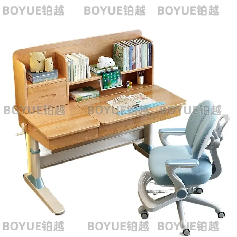 Adjustable Beech Wood Kids Study Desk and Chair Set Solid Wood Ergonomic Writing Table for Primary School Students Home