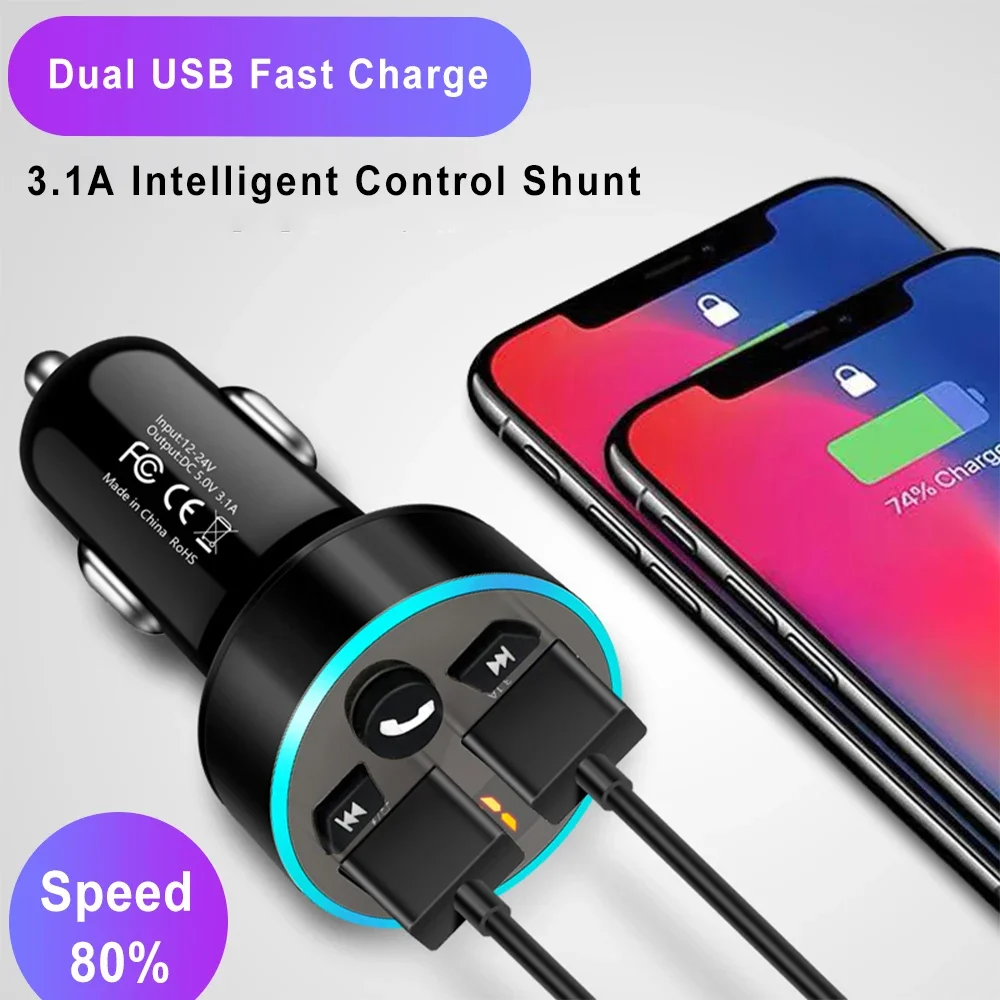 Podofo Wireless BT FM Transmitter Car MP3 Player USB Car Fast Charger Adapter