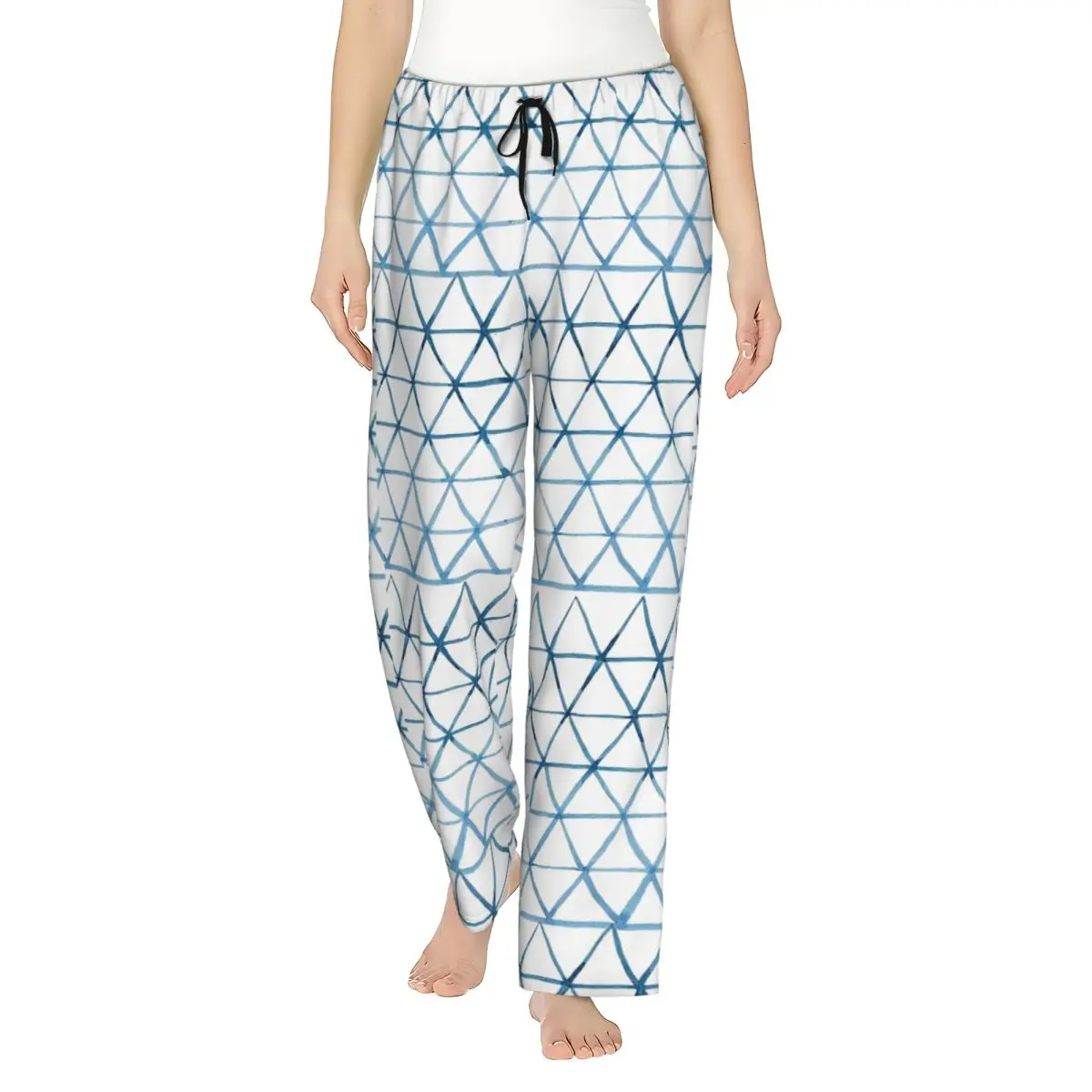 

Indigo Geo Triangle Pattern Girl's Loungewear pants Loose-Fit Geometric Ink Blue Pajama Pants Dorm Sleepwear