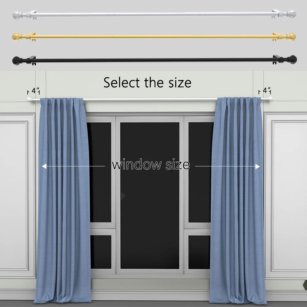 5/8 Zoll Metall-Gardinenstange/Römerstange, maximale Länge 45 Zoll - 147 Zoll, geeignet für 1m, 2m, 3m Fenster, verstellbares Gardinenstangensystem, moderner Dekorationsstil. – Detail 1