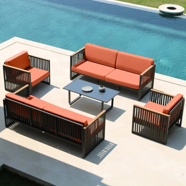 Foshan Factory Outdoor Sectional Sofa for 8 Person Single Chair Outdoor Sofa Set Courtyard Lounge Sofa Outdoor Family Seating
