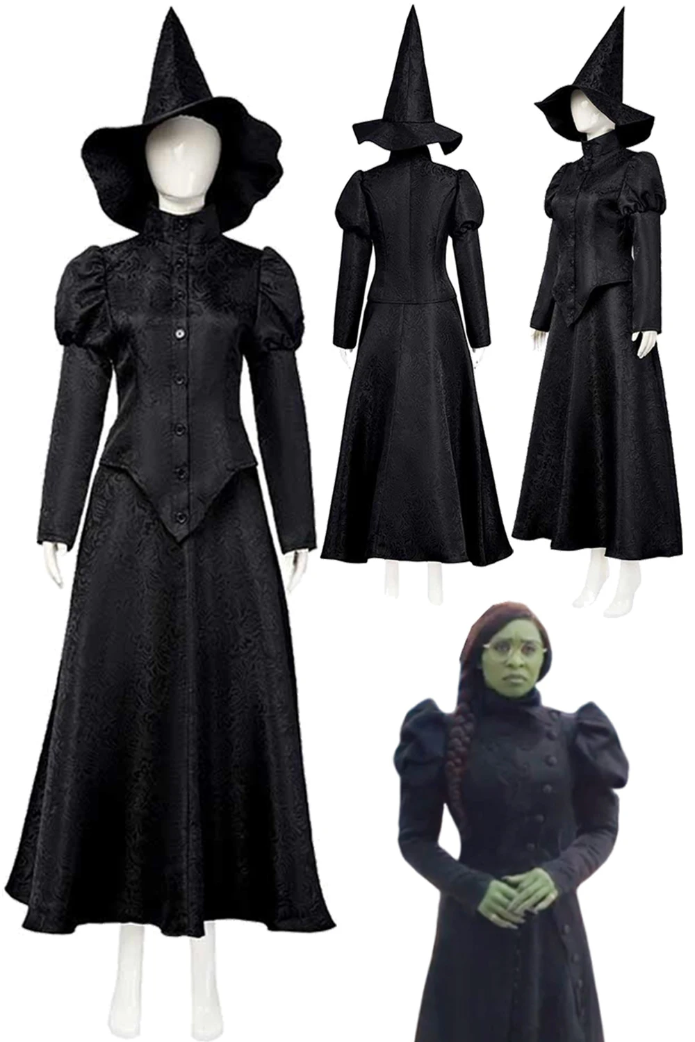 Elphaba Cosplay Women Costume 2024 Movie Wiked Disguise OutfitsRoleplay Hat Dress Halloween Party Fantasia Suits Adult Female