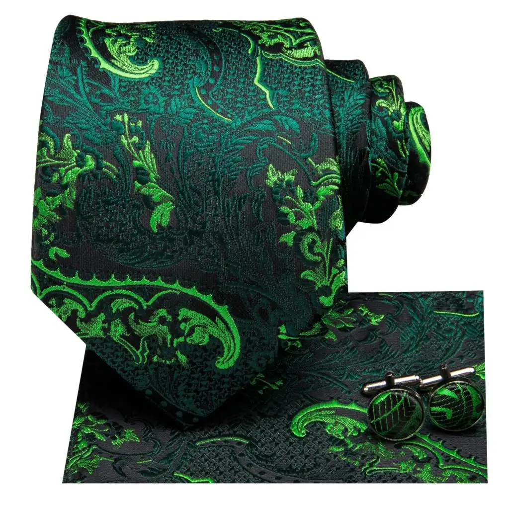 Cravatte verdi da uomo cravatta floreale cravatta in seta Paisley tasca quadrata Set per feste d\'affari cravatte smeraldo regalo all\'ingrosso Hi-Tie