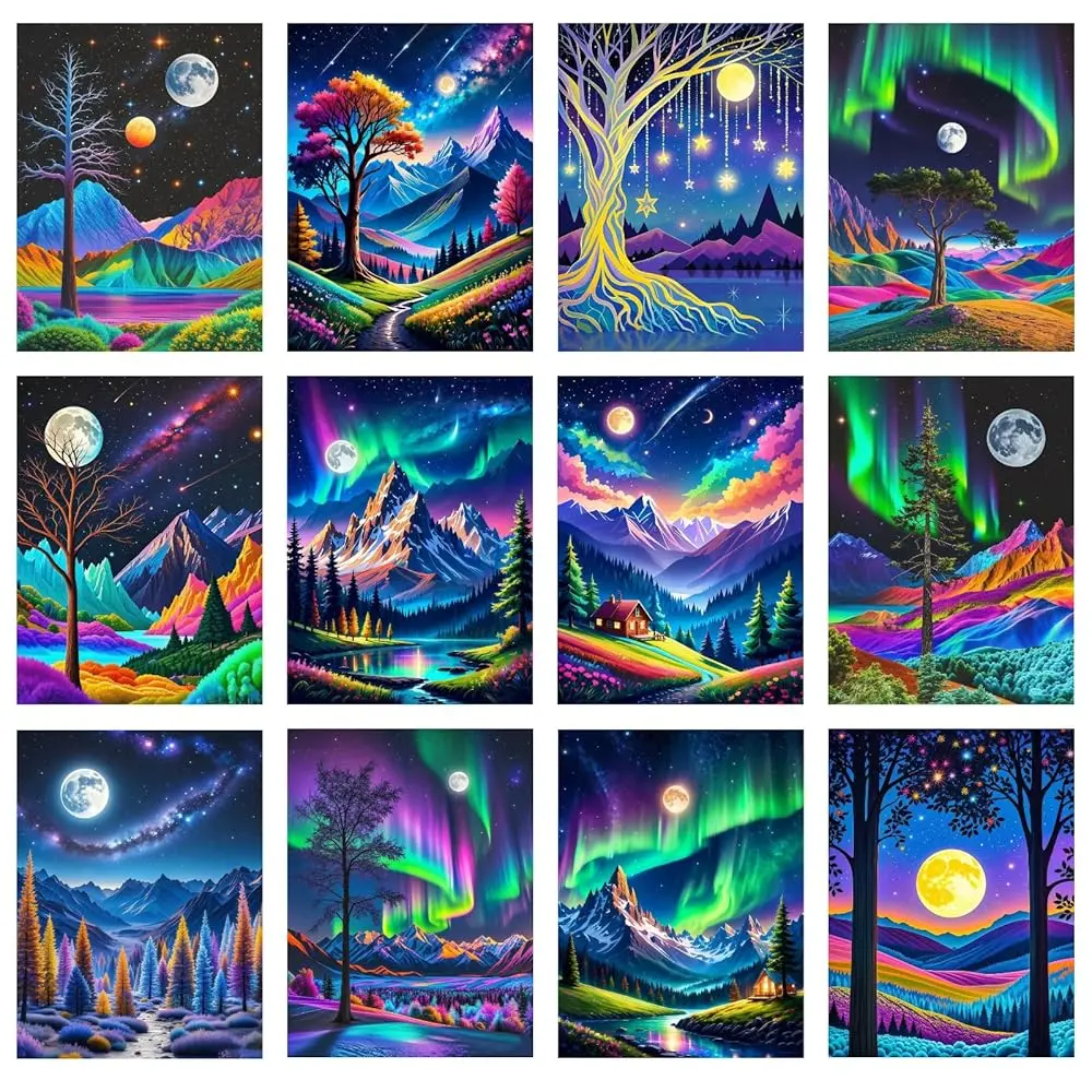 

DIY Diamond Painting Kits Aurora, 12 Sets of Tools 5D Full Diamond Art Moon for Teenagers and Adult, Christmas Gifts (Indivi