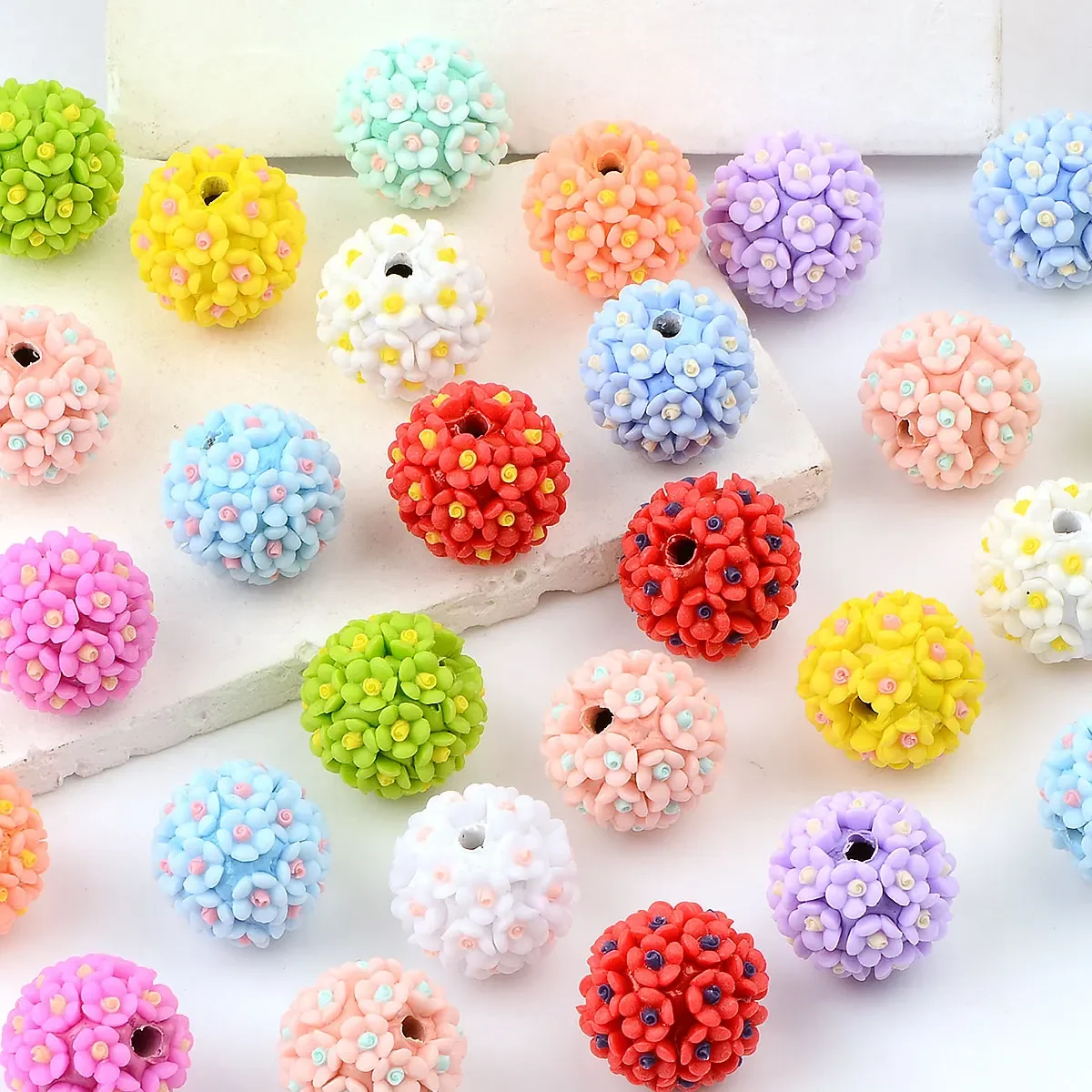 2cm 4pcs Random Color Mix Beautiful Flower Ball Shape Acrylic Beads for Jewelry Making Loose Beads DIY Earrings Accessories