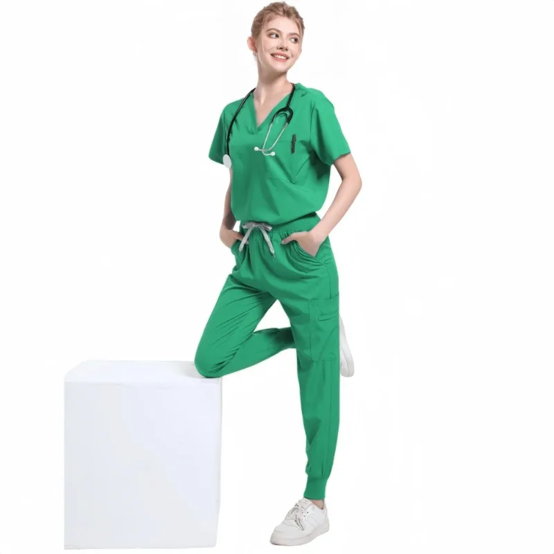 Modne kolory rozciągliwe jednolite komplety garniturów pielęgniarka peelingi medyczne wygodne mundury szpitalne unisex zestaw do szorowania kliniki aptecznej