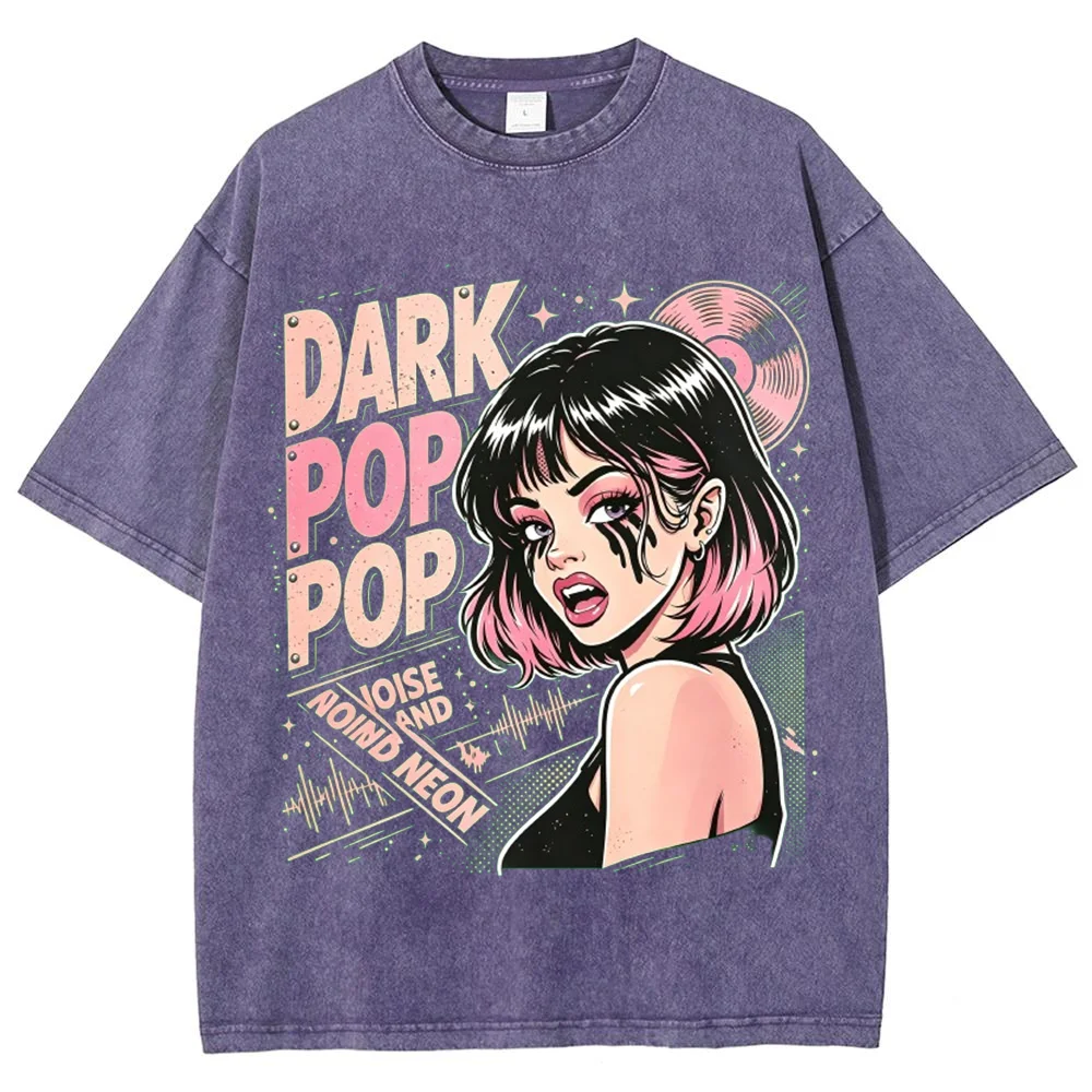 Women's Dark Purple Pop Art Graphic T-Shirt Vintage Anime Style Portrait Oversized Casual Short Sleeve Streetwear Top