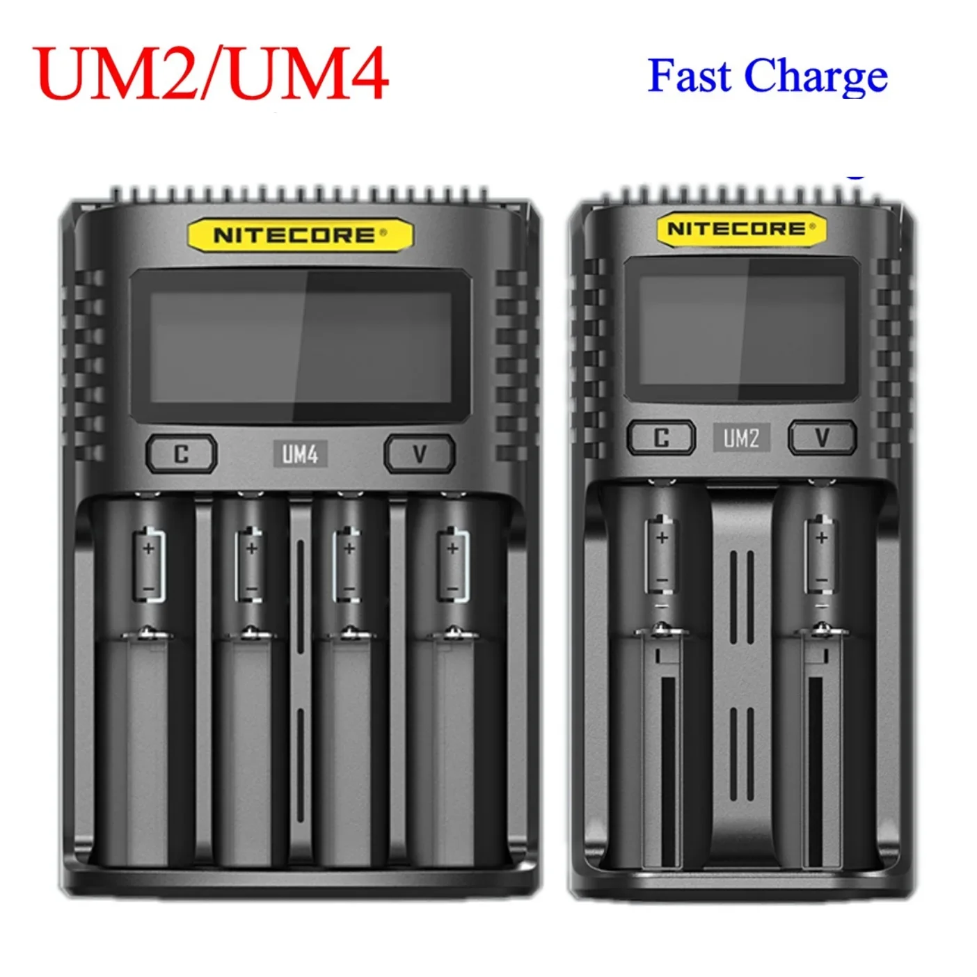 Original Nitecore UM4 UM2 LCD cargador de batería inteligente para Li-ion/IMR/INR/ICR/LiFePO4 18650 14500 26650 AA 3,7 1,2 V 1,5 V baterías
