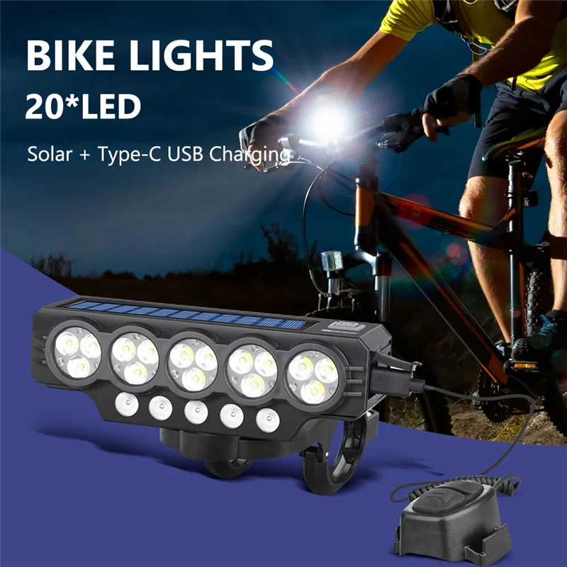 

Shoppingsports Rechargeable Solar Bicycle Horn Light 20 LED Bike Flashlight Mountain Bike Front Light Bicycle Lamp Accessories