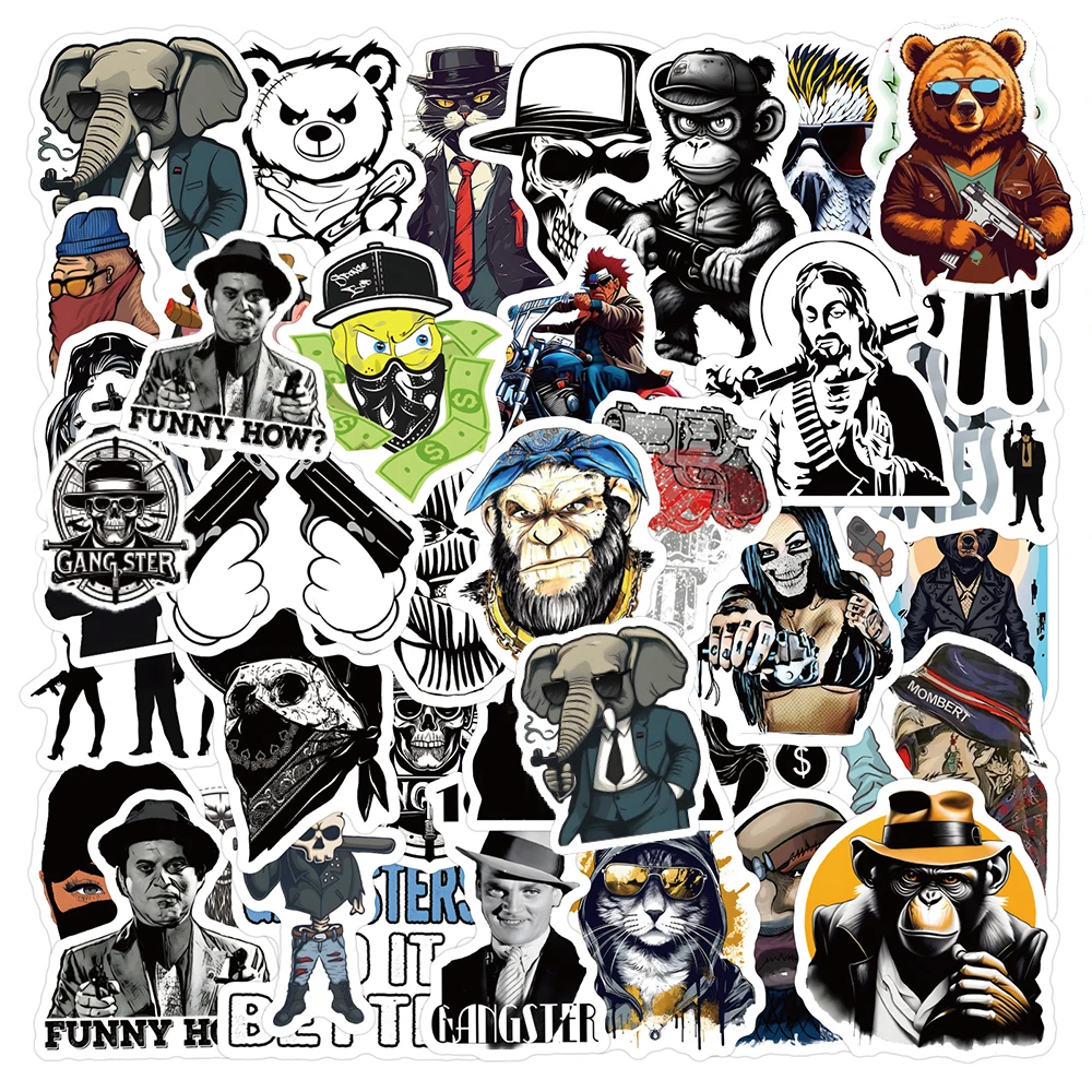 

10/30/60pcs Gangster Gunman Cartoon Stickers Cool Personalized Graffiti Decals Skateboard Luggage Phone Bike Sticker Decoration