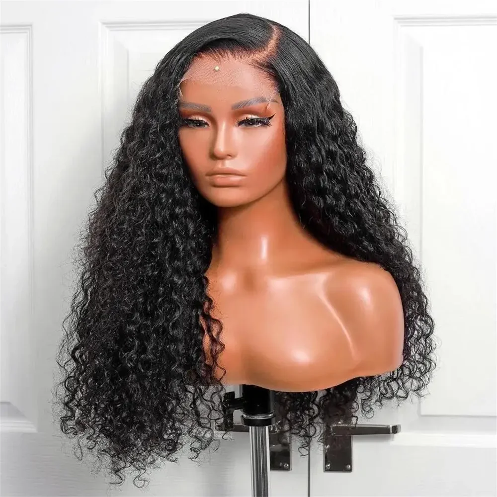 ยาว 26 นิ้วนุ่ม 180 ความหนาแน่นสีดํา Kinky Curly ก่อน Plucked วิกผมยาวสําหรับผู้หญิงเส้นผมธรรมชาติวิกผม Afro ผมเด็ก