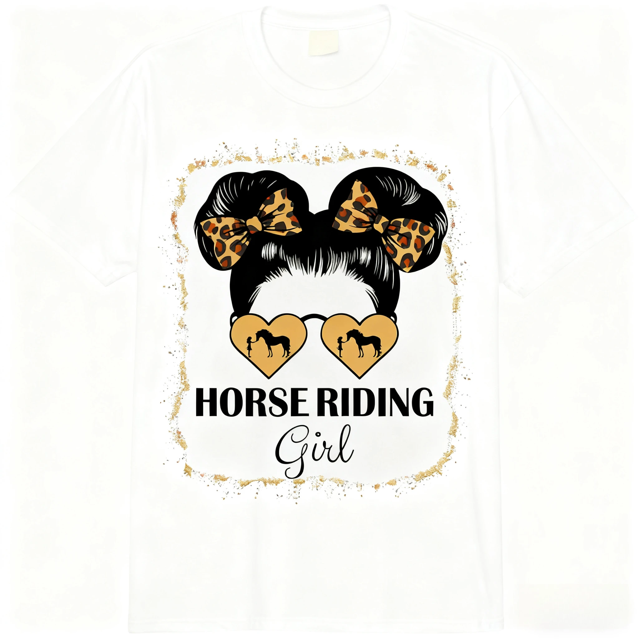 Lindo montar a caballo niñas leopardo equestre montar a caballo colores cómodos adulto peso pesado Unisex moda suelta algodón camiseta