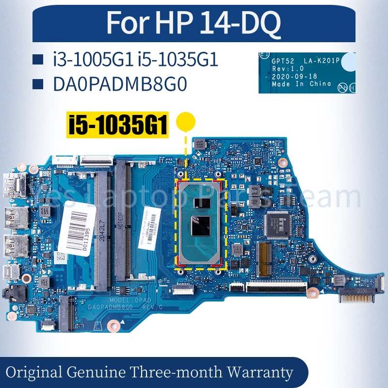 DA0PADMB8G0 For HP 14-DQ Laptop Mainboard L70915-601 L70914-601 i3-1005G1 i5-1035G1 Notebook Motherboard 100％ Tested