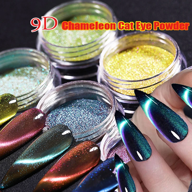 9D Chameleon Cat Eye Poeder 1-Potten Magnetische Nail Glitter Pigment Netto-0.5g Nagel Gel Polish manicure Holografische Laser Chrome Dust