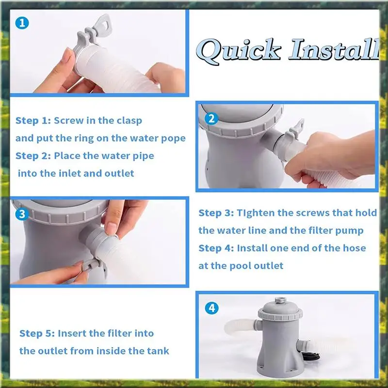 ~Durable Above Ground Pool Filter Pump 110V-240V Swimming Pool Filter Pump With 2 Filter Cartridges US Plug