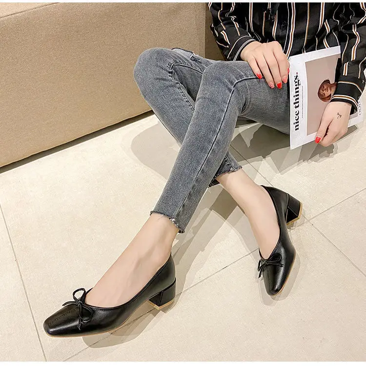 Bow Ballet High Heels Shoes Woman Basic Pumps 2022 Fashion  Round Bow Work Shoe Fashion Party Women Shoes Pump zapatos de mujer