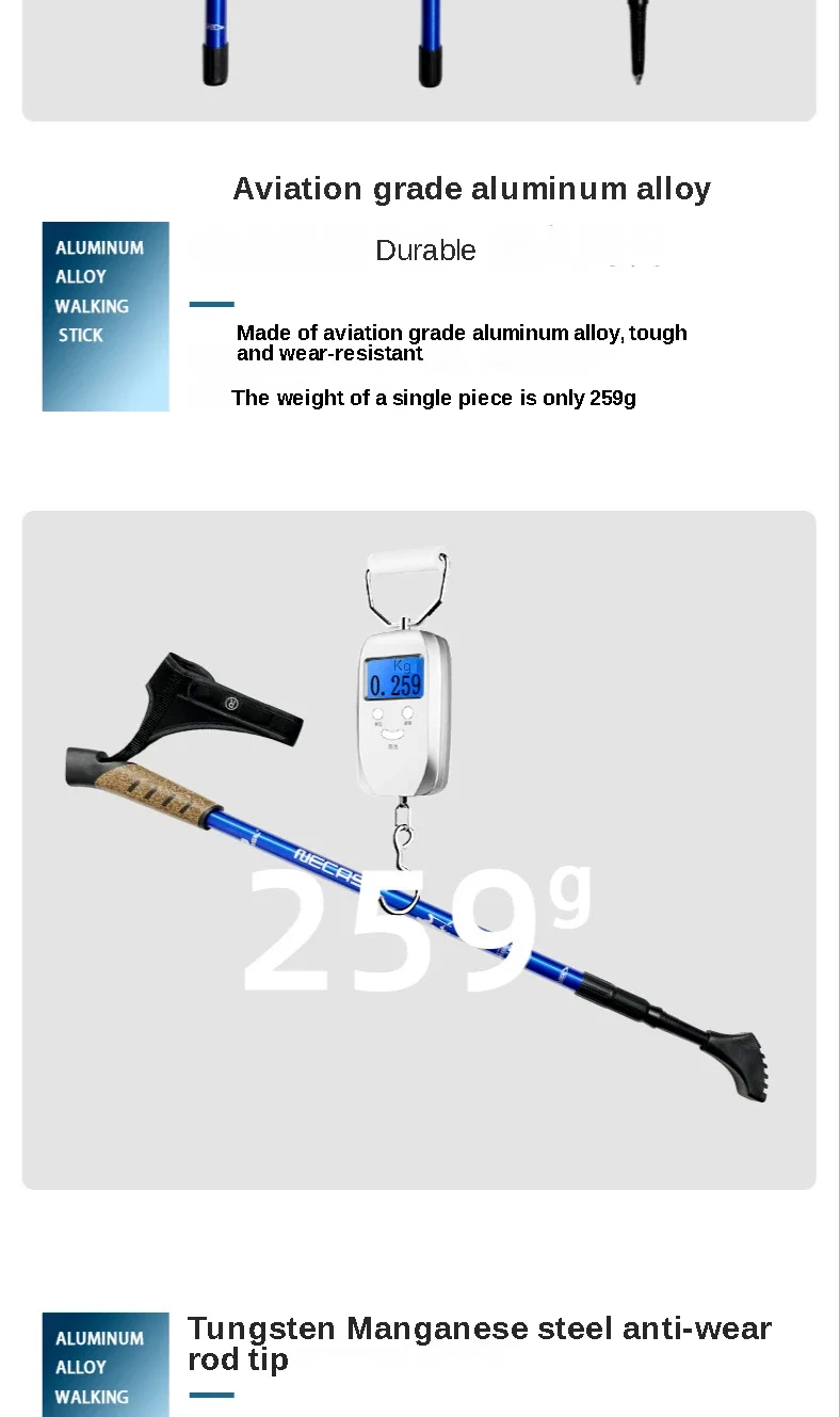 2 Stück Outdoor Aluminium Trekkingstöcke für Wandern, Nordic Walking, Verstellbare Leichtgewichtige Kletterstöcke für Bergsteigen – Detail 7