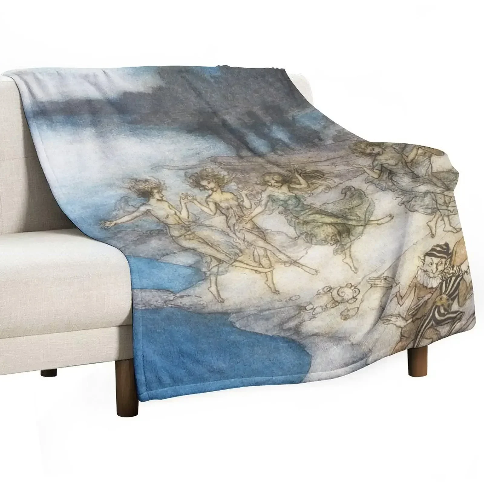 Arthur Rackham: Comus 1921 - Pert Fairies & Dapper Elves Throw Blanket Stain Resistant Cozy Warm Blanket