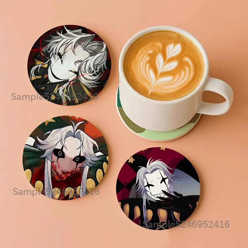 The F-Freak Circus Pierrot Clown Pattern Art Coasters Round Wooden Heat Resistant Non-Slip Home Decor Gift Multifunctional