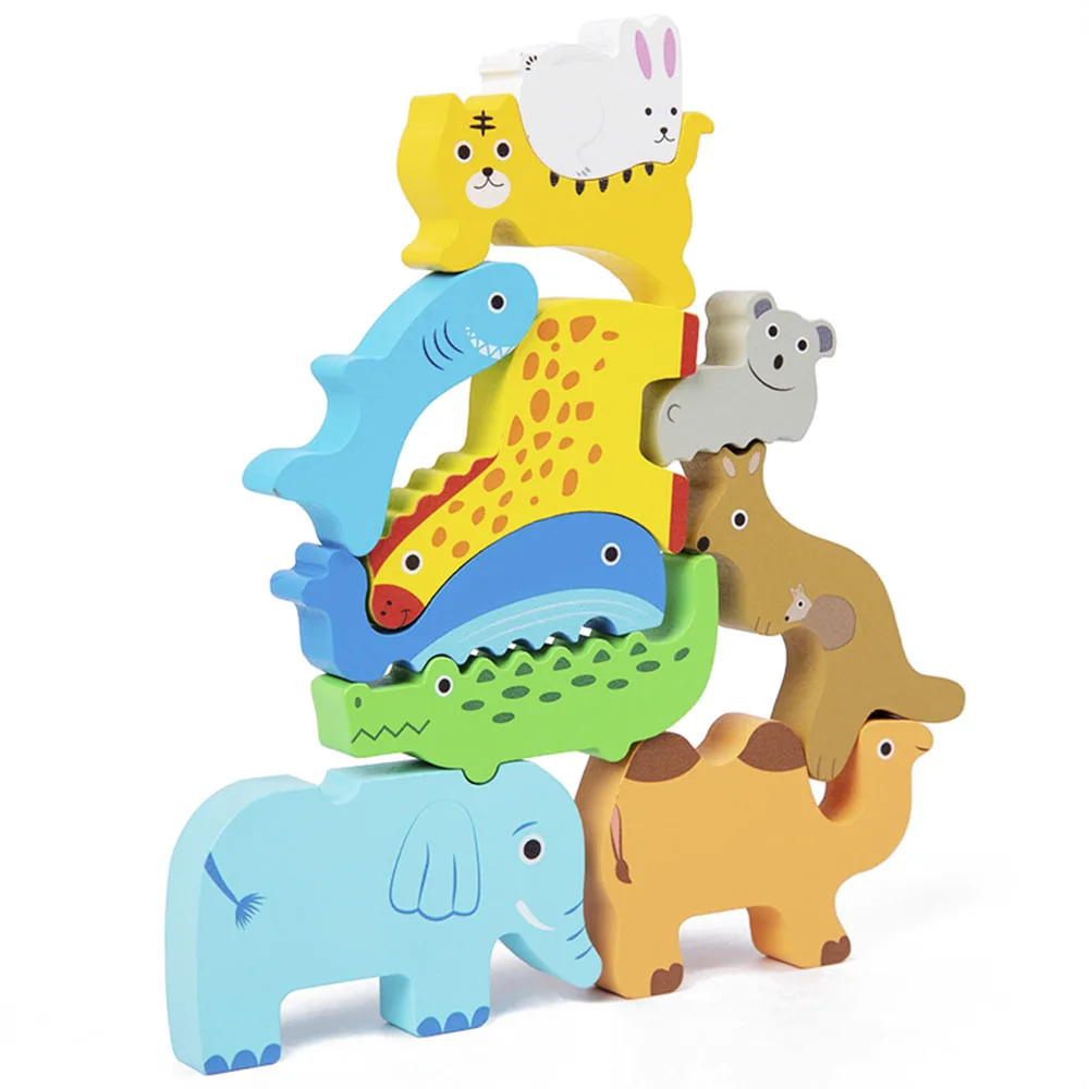 

Wooden Animal Stacking Block Game Shape Matching Puzzle Balance Toy Montessori Fine Motor Training Educational Toys For Children