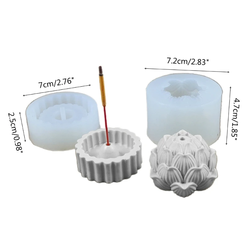 2Pcs/set Elegant Incense Holder Mold Handmade Lotus Incense Holder Silicone Molds Incense Trays Resin Molds 3XUA