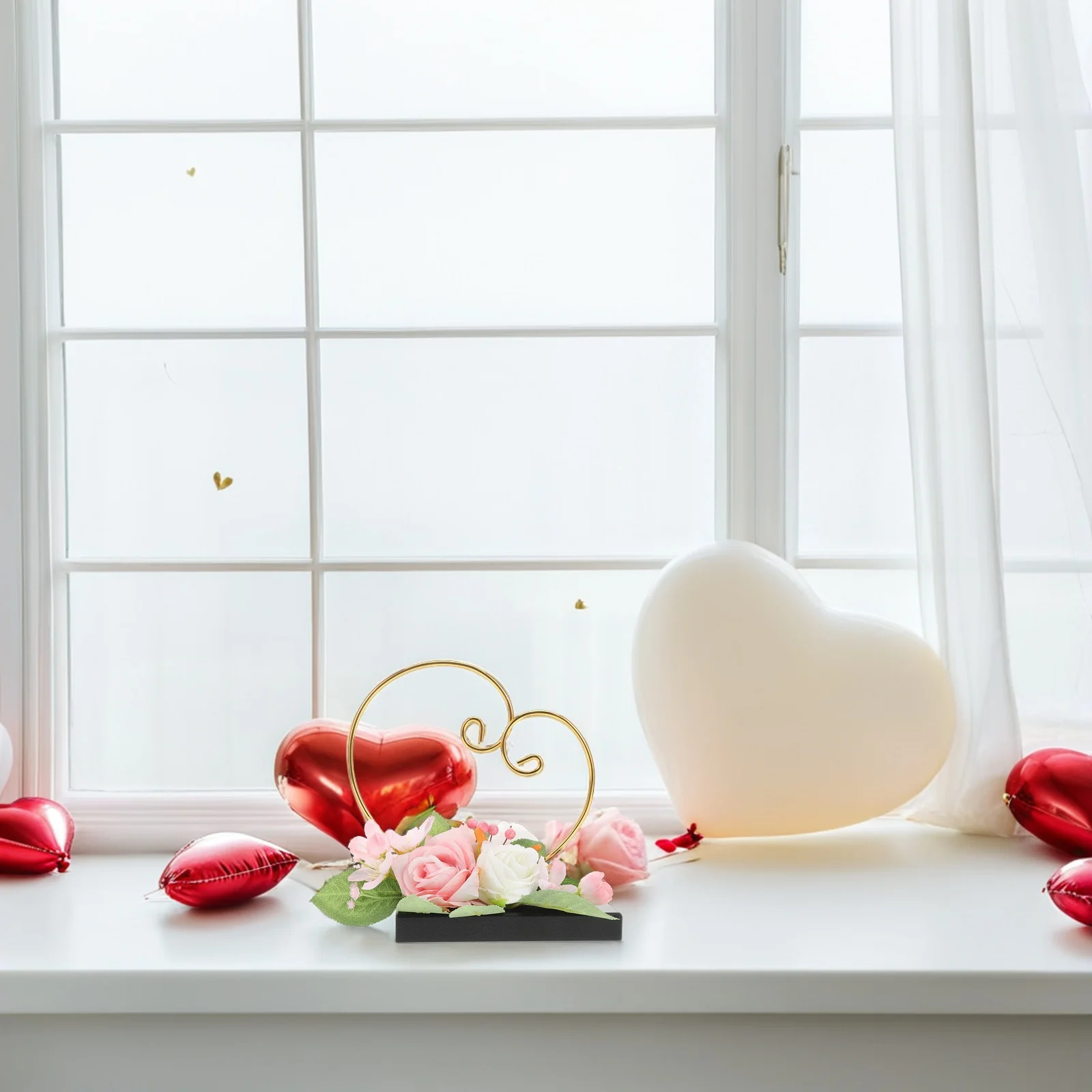 

Heart-Shaped Wedding Ring Display Holder with Lifelike Faux Roses Engagement Jewelry Organizer Table Centerpiece for Wedding