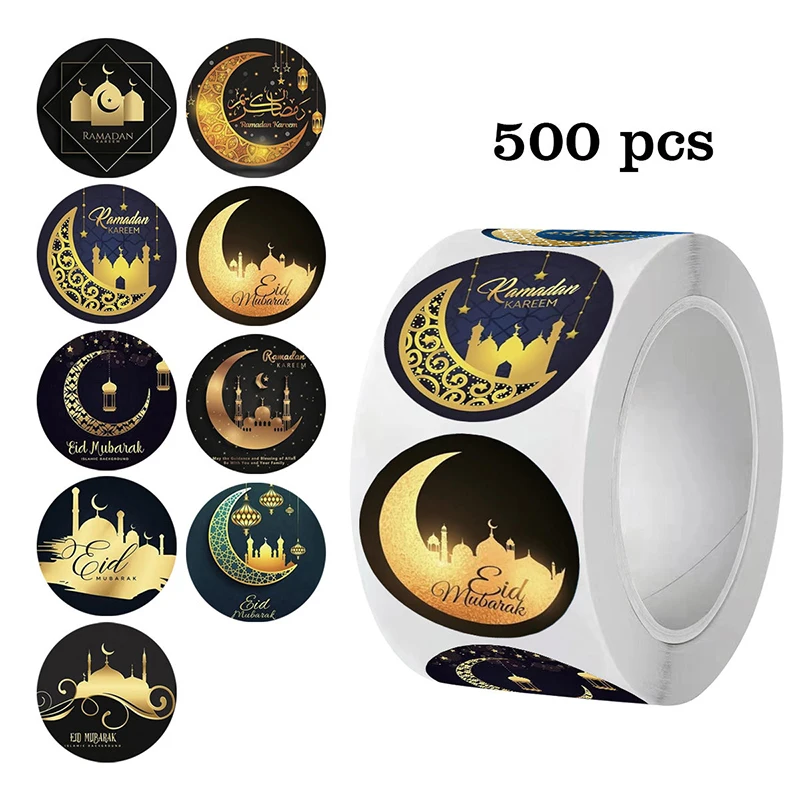 500Pc Eid Al Fitr Gift Decor Sealing Stickers Black Gift Packaging Decorative Stickers DIY Decoration Eid Mubarak Ramadan Supply