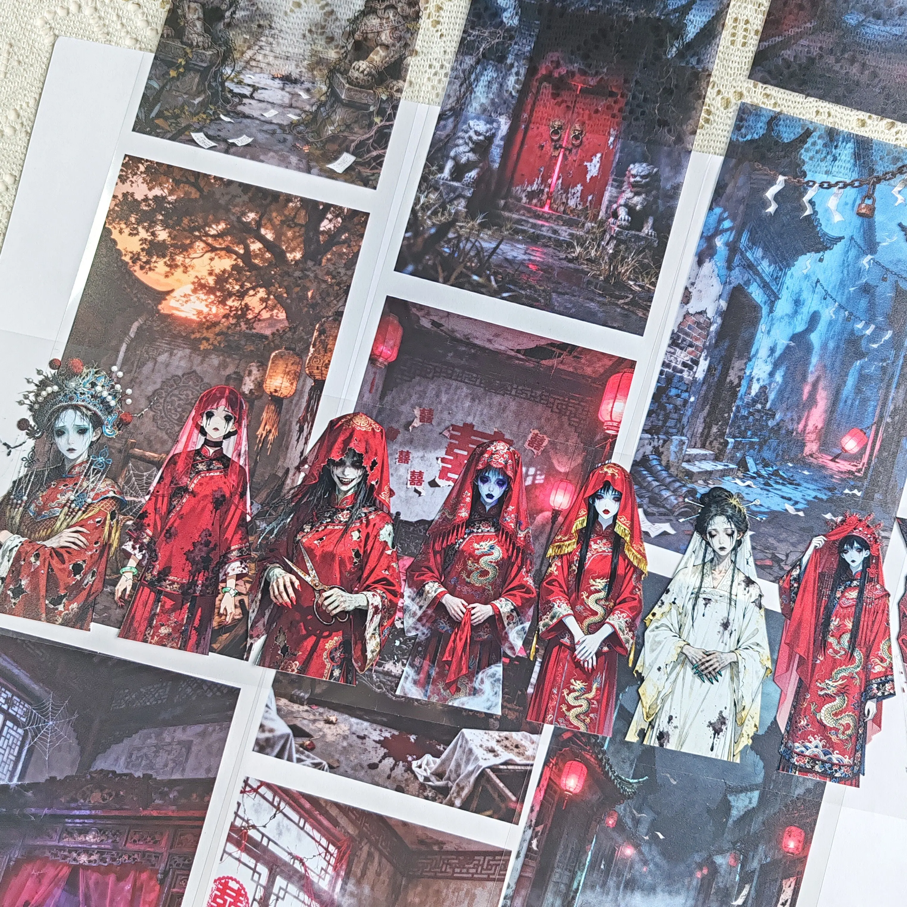 

Pet Tape Journal Chinese Horror Style Bride's Revenge Haunted House Background Collage Decoration Card Landscaping Sticker