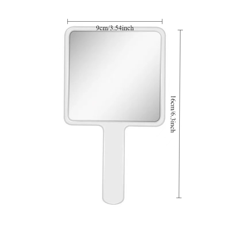 Espelho de banheiro alça quadrada menina segurando espelho de maquiagem