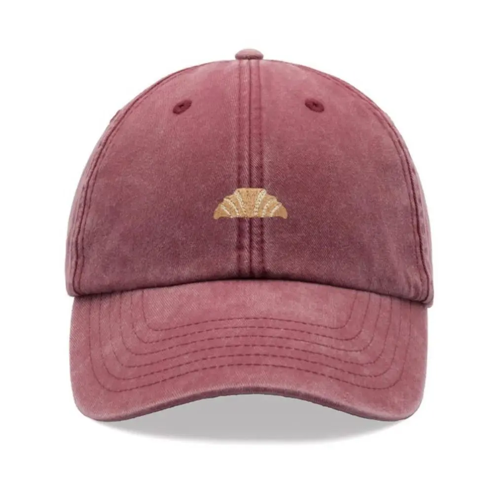 

Washed Cotton Croissant Printing Baseball Cap Visor Adjustable Baseball Hats Faded Leisure Peaked Cap
