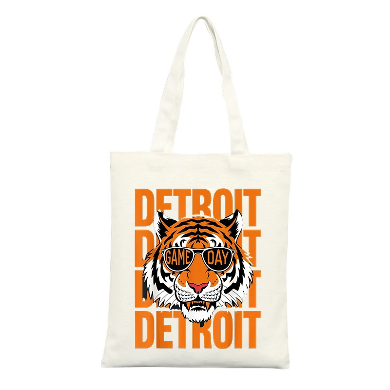 Tiger Graphic Canvas Tote Bag with Typography Print, Perfect for Casual Daily Use and Game Day Outings
