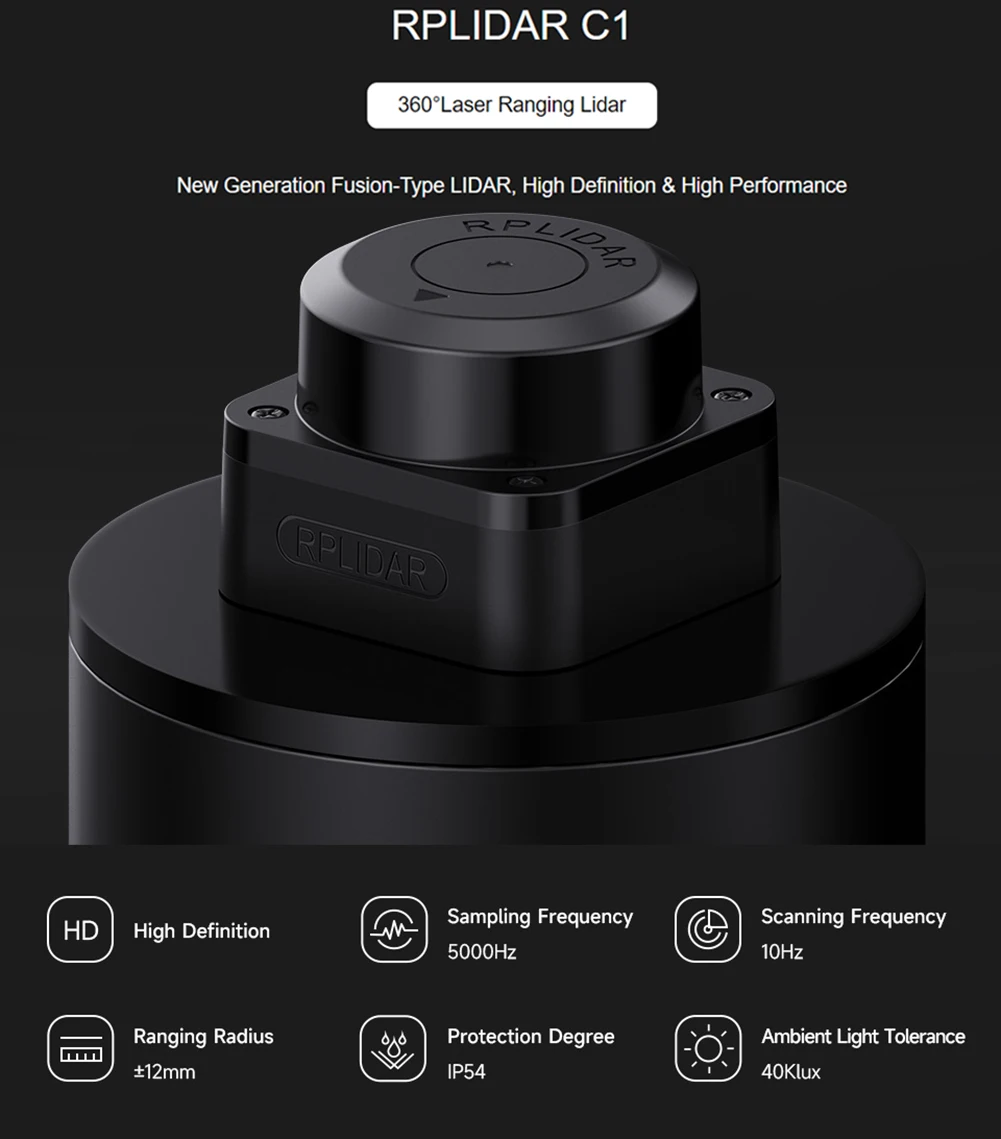 RPLIDAR C1 Laser Ranging Sensor 360° Omnidirectional Lidar Millimeter-Level High Definition Anti-Interference Anti-Adhesion