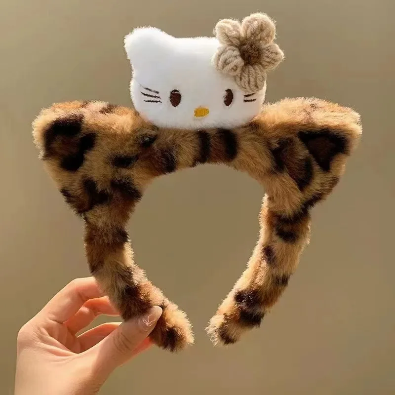 kawaii ciao Kitty Orecchie di gatto Stampa leopardata Cerchio per capelli in pelliccia di peluche anime bella ragazza 3d kt moda Accessori per capelli all'ingrosso