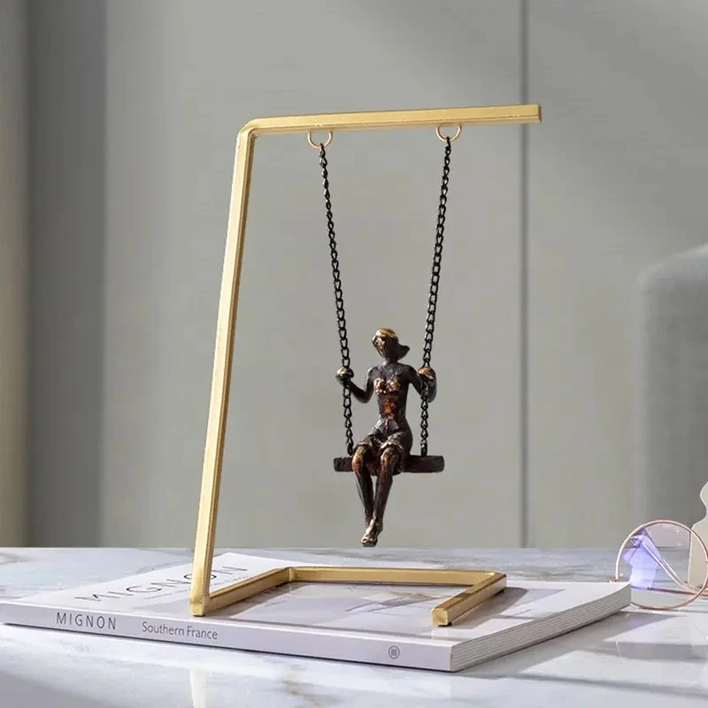 Metal Swing Character Abstract Crafts Statue Golden Swing Figures Metal Sculpture Desk Decoration Ornaments Modern Home Decor