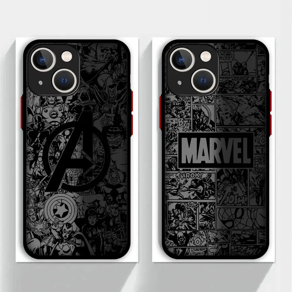 Phone Case for iPhone XR 15 Pro 11 Pro XS X SE 13 14 Pro Max 12 Mini 8 Plus 7 Luxury Back Marvel superhero logo Cover