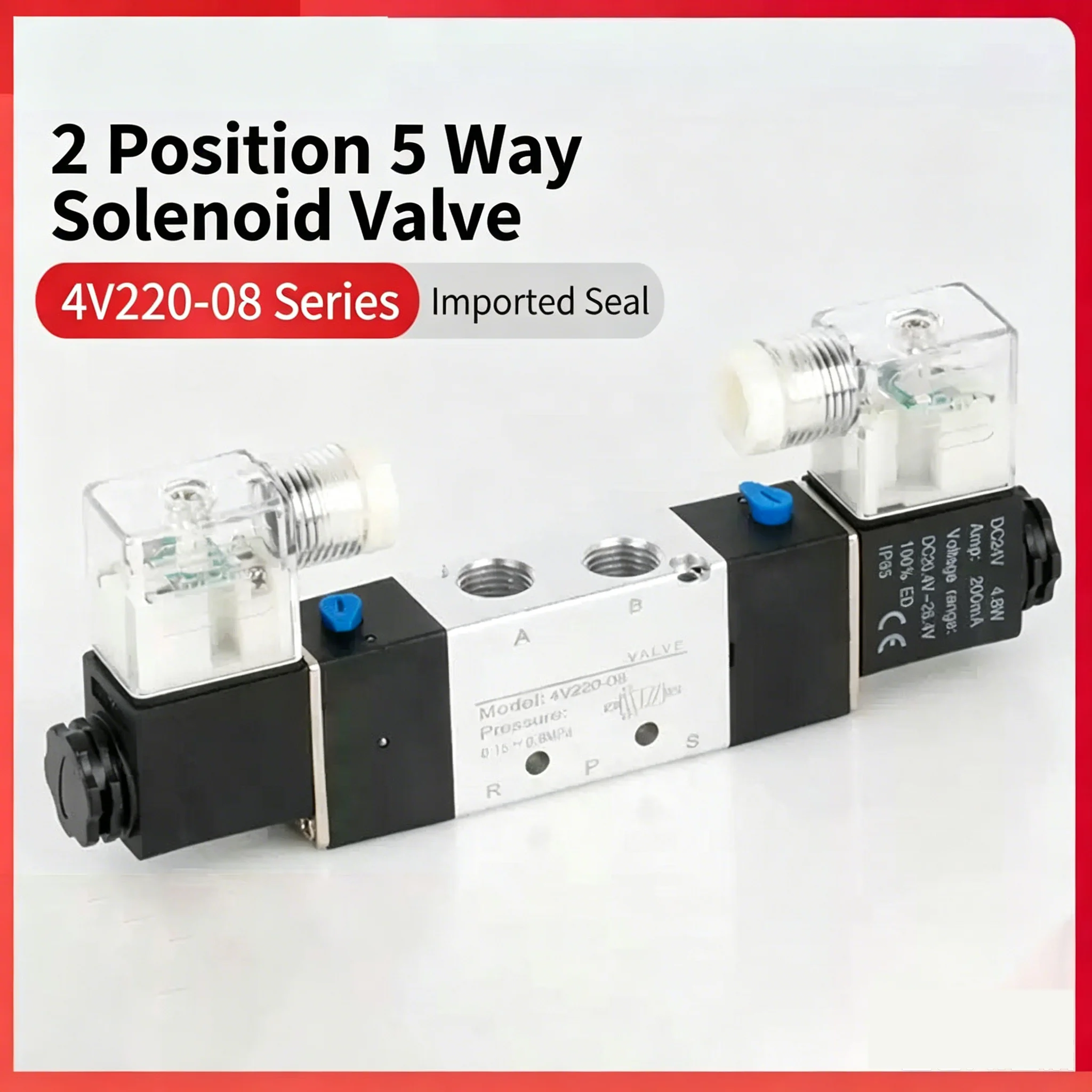4V120-06 4V220-08 4V320-10 4V420-15 Pneumatic Solenoid Valves  5/2 Way Valve Port Single Coil DC24V AC220V