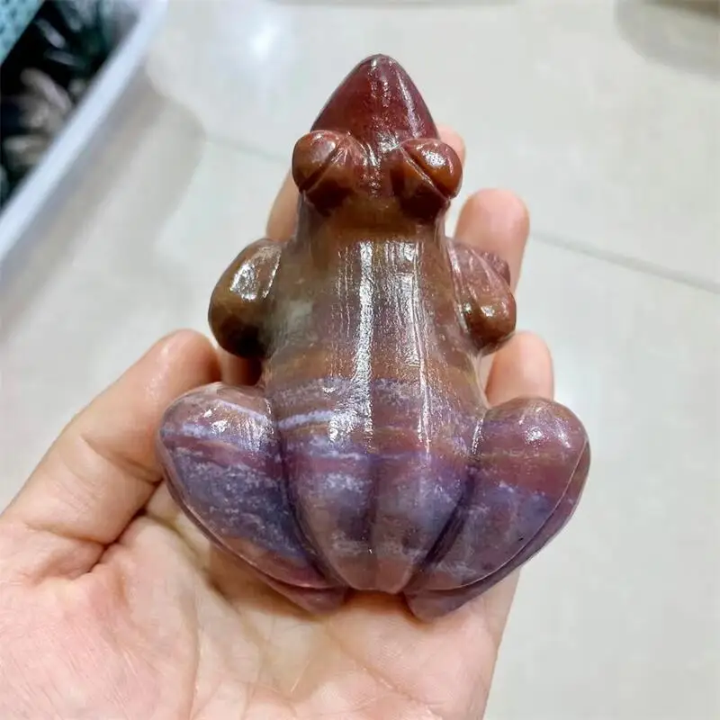 10cm Natural Ocean Jasper Carved Crystal Animals Frog Figurine Healing Feng Shui Quartz Home Decoration Accessories 1pcs